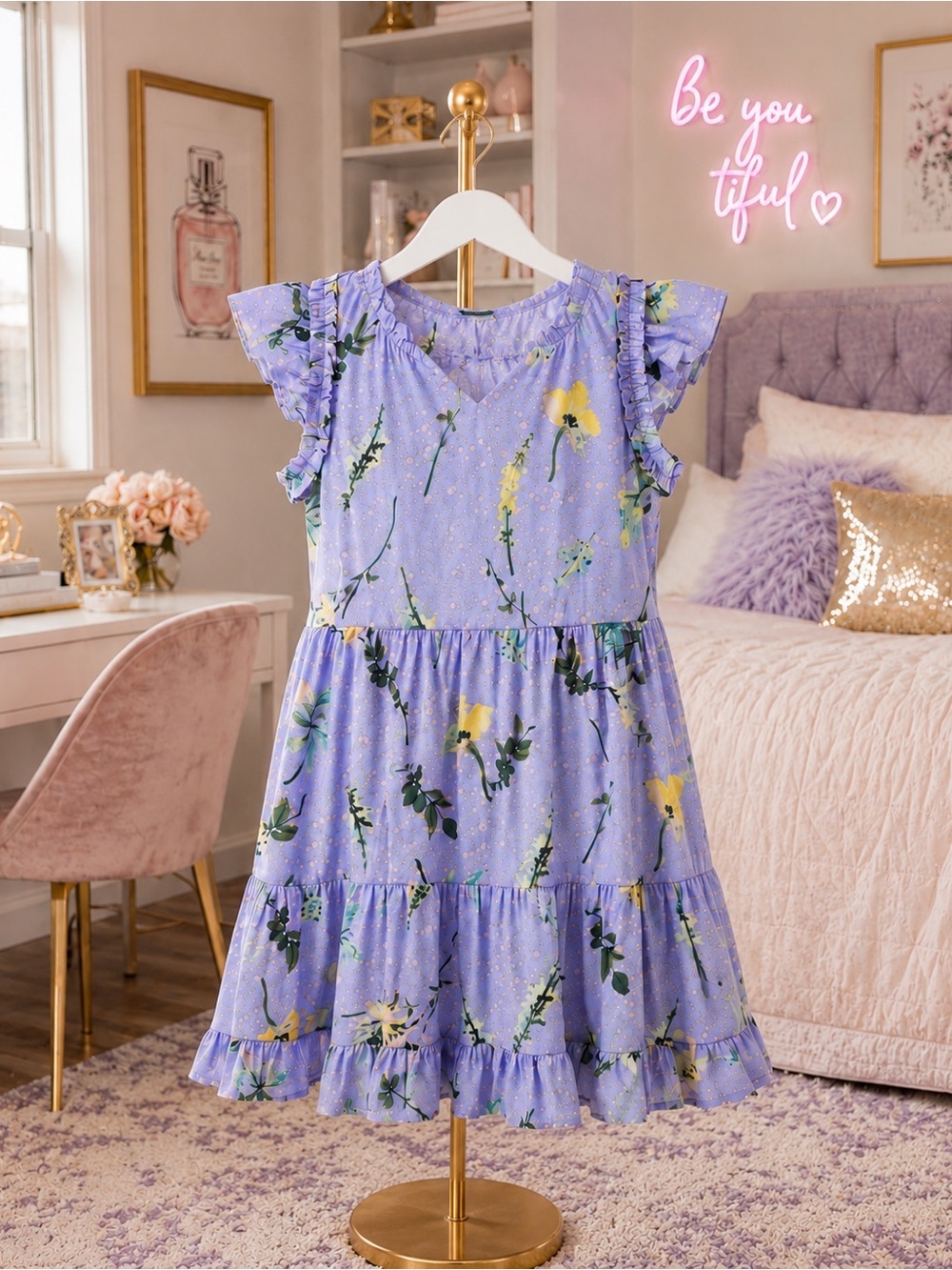 BN Vineyard Vines Girls Flutter Sleeve Summer Lavender Dress Sz 12-14